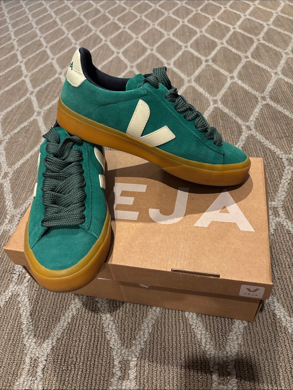 Veja Campo Bold Suede Sneakers in Golf Pierre with Cream V and Gum Sole